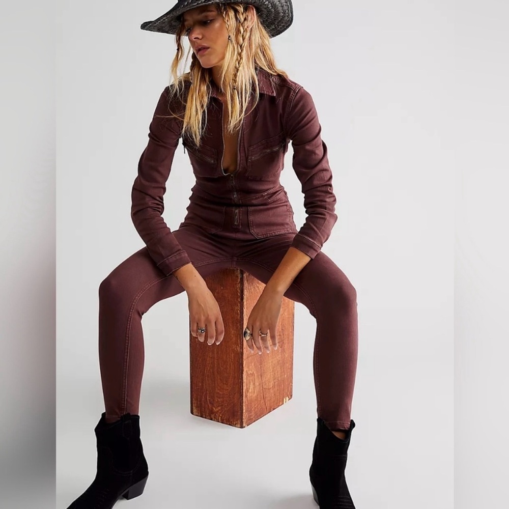 Free People Lennox Utility Style Denim Jumpsuit in Bitter Barks (Size Small) - Picture 2 of 5